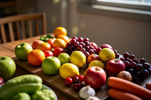 Colorful Fruits and Vegetables on a Table