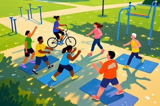 Park workout session with diverse group of people