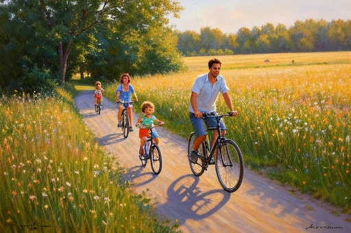 Family Cycling Together