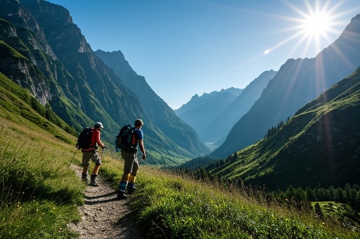Hiking through a scenic mountain trail