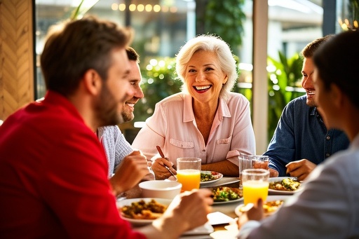 Smiling Group of Friends Enjoying a Meal Together