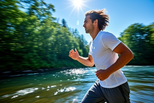 Man Jogging along a River